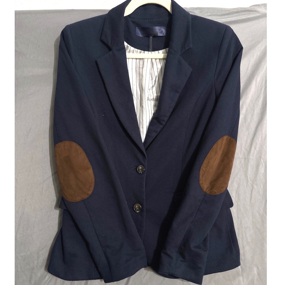 Blazer Small Navy Blue Dark Academia Brown Elbow Patches Equestrian Preppy Siren